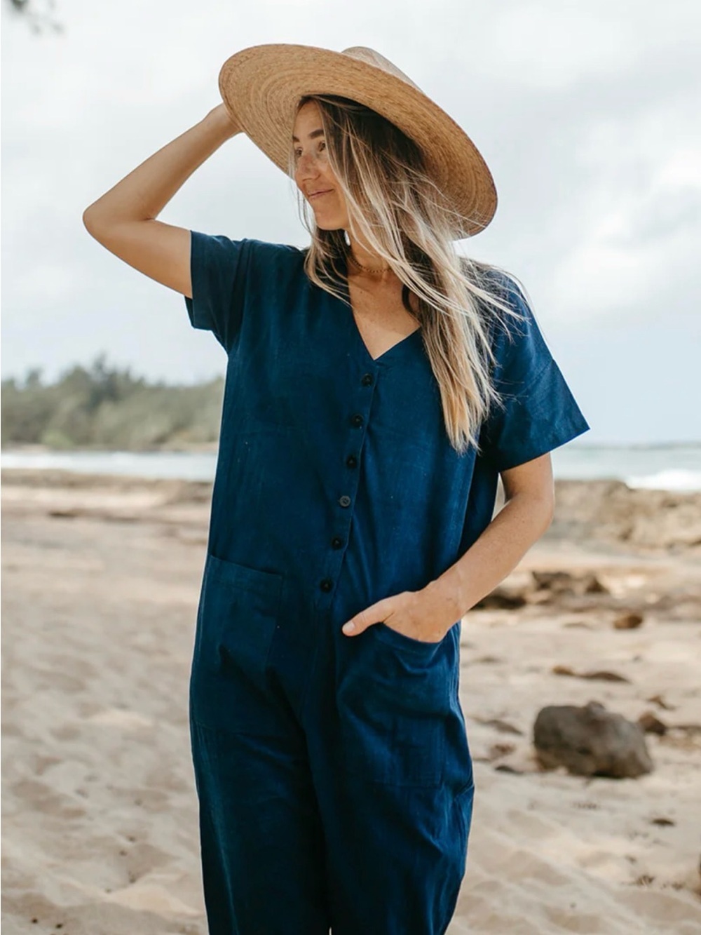 Happy French Gang Classic Navy V-Neck Cotton Jumpsuit Size S-M
